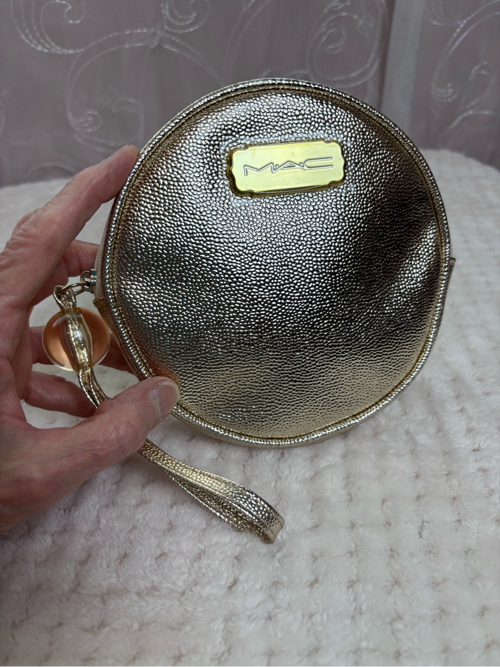 MAC Cosmetics Metallic Gold Round Wristlet Clutch